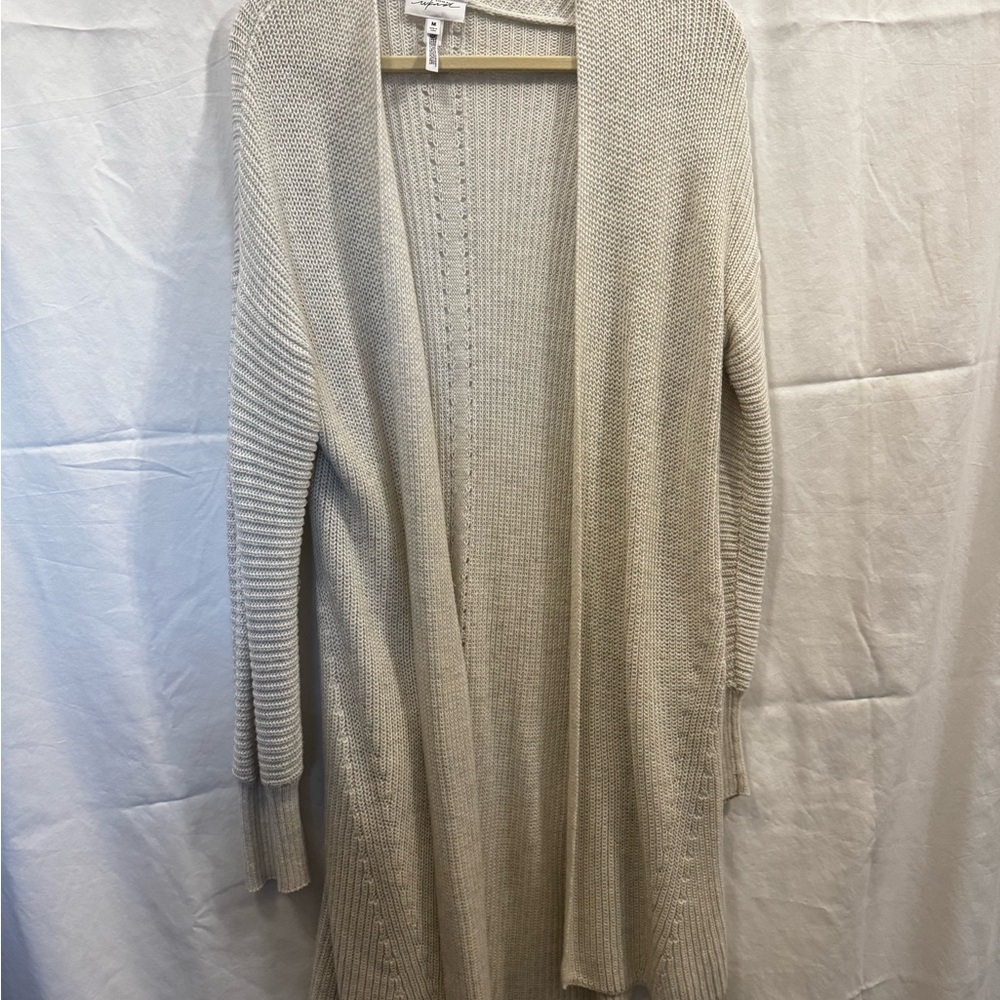 Soma Women's Textured Cream Open Front Long Sweater | Medium